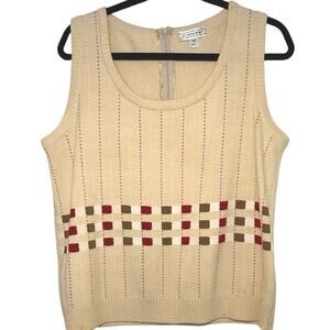 St. John Sport Women’s Santana Checkered Wool Knit Tank Top Birch Size Medium